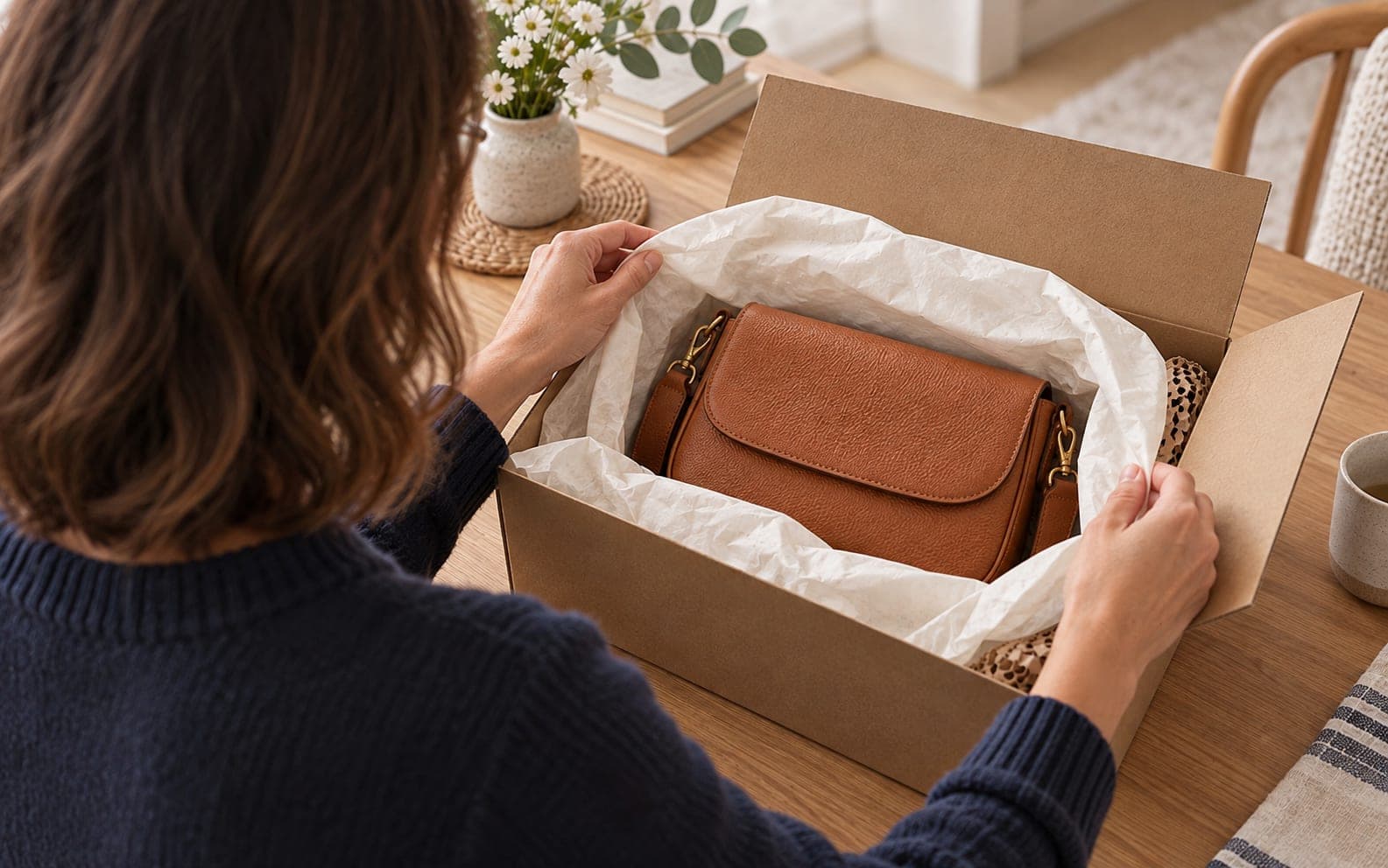 Une cliente ouvre son colis et retrouve son sac à main